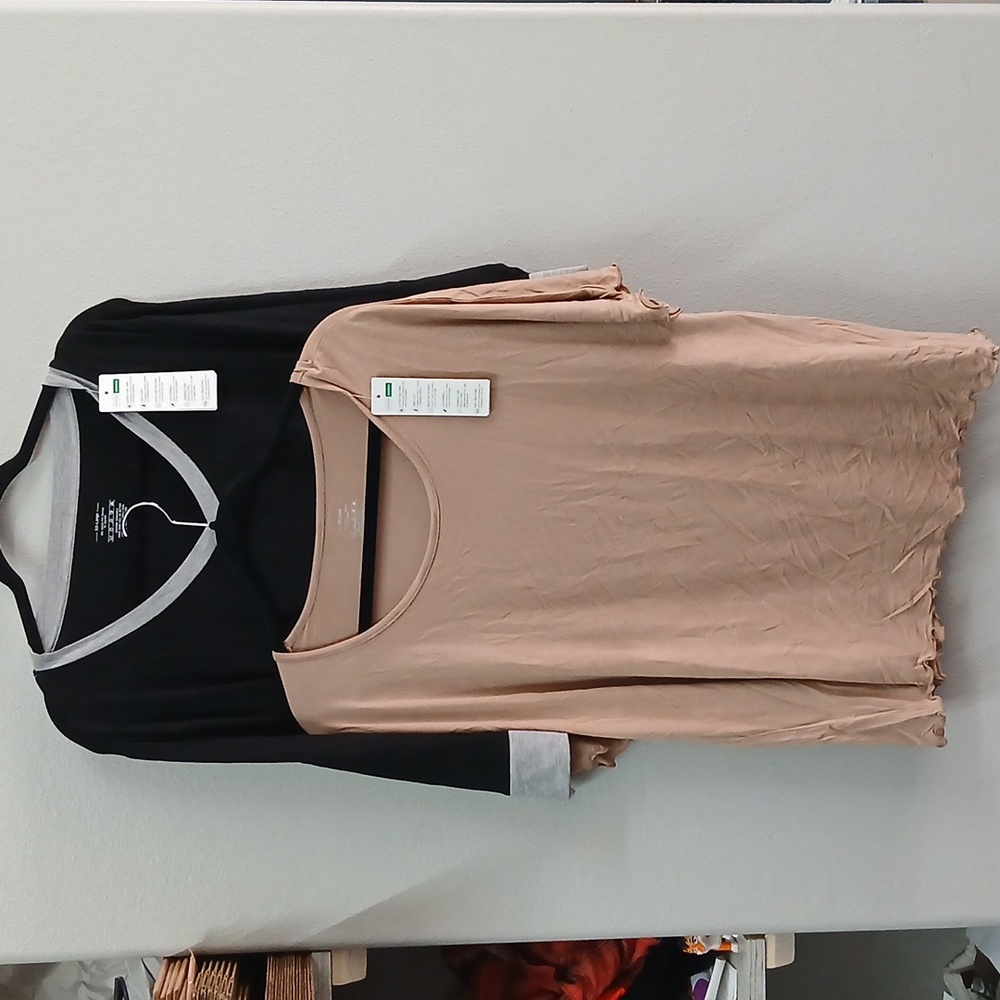 Bamboo 2 Pack Women's Black and Tan V-Neck Top Sleep Tops XXL Nwt